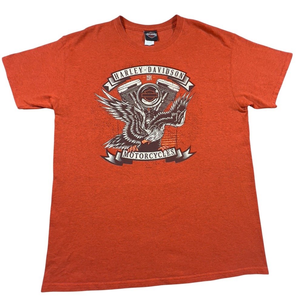 Harley Davidson Motorcycles T-Shirt Gettysburg PA Eagle‎ Graphic Men Rust Large